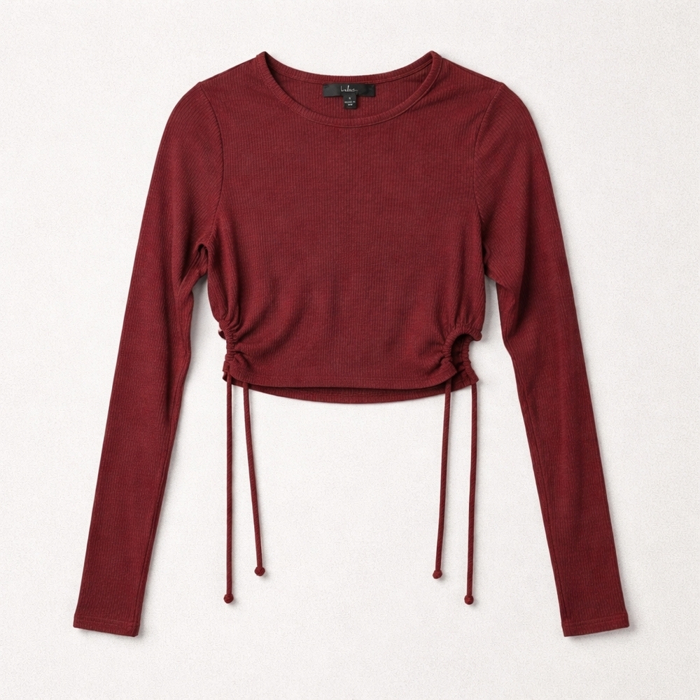 Lulu's Burgundy Long Sleeve Crop Top
